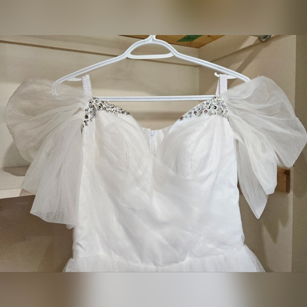 NWOT - Chic White Tulle Dress with Embellishments